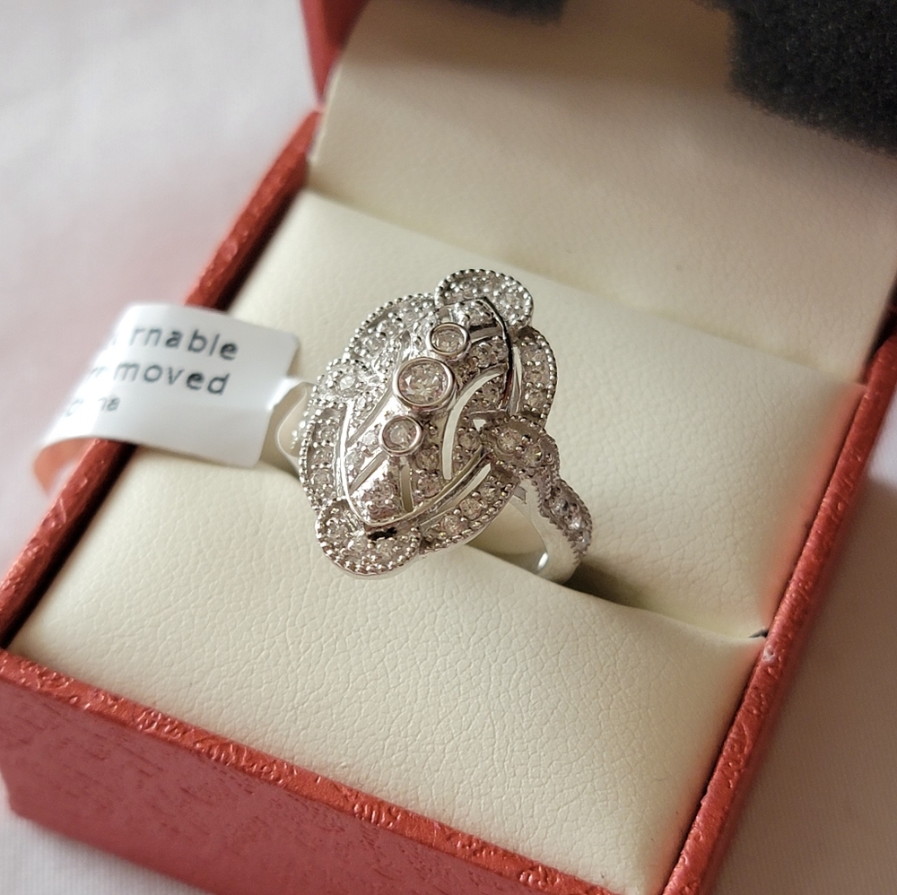 NWT Navette Art Deco CZ Statement Ring in Sterling Silver | Size 5 | Berricle